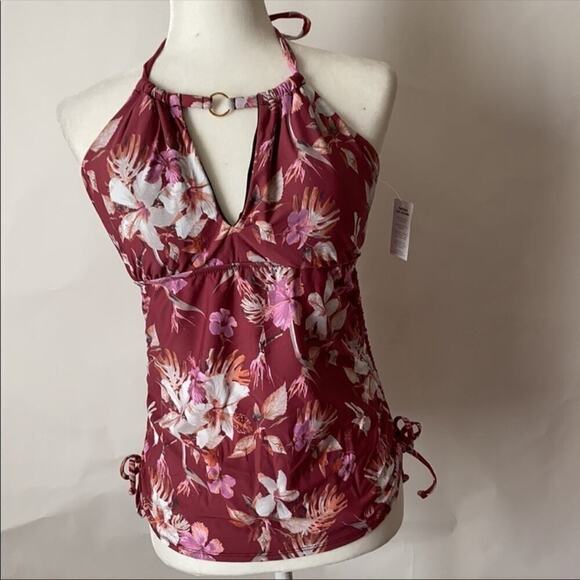 Athena Women’s Swimwear Floral Print Halter Tankini Top Size 12 - Picture 5 of 6